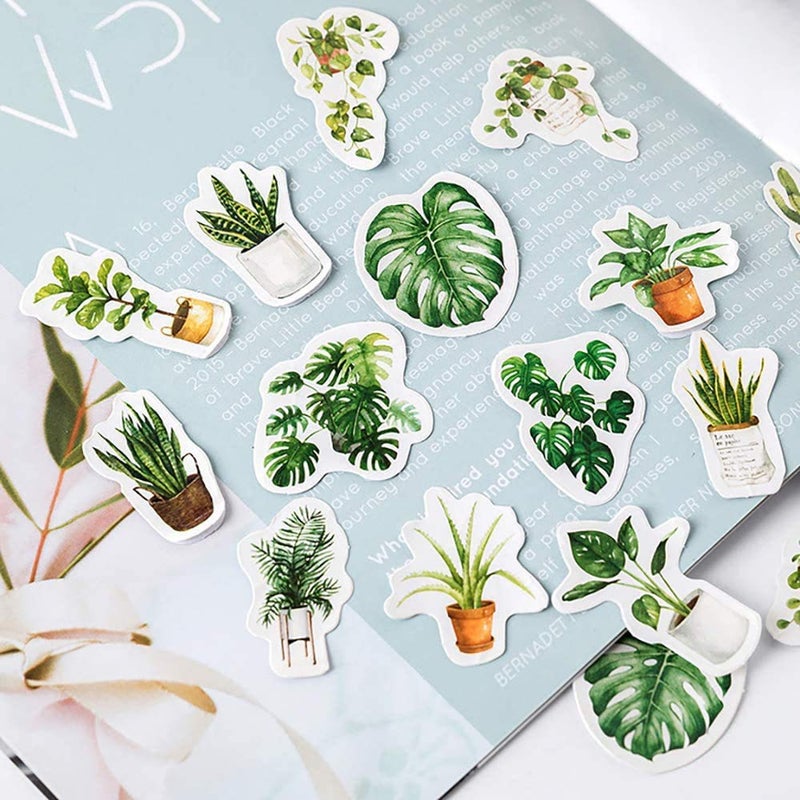 Doraking Mini Size Laptop Stickers, 45pcs Doraking DIY Decoration Green Plants Stickers for Laptop Planners Scrapbook Suitcase Diary Notebooks Album, Dimension Less 44mm Including Repeat(Green Life) - Image 3